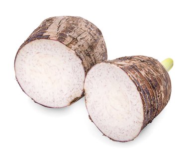 Taro, beyaz arka planda izole edilmiş taro dilimi.