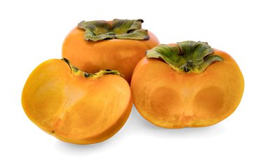 Olgun hurma izole beyaz arka plan üzerinde bir dizi