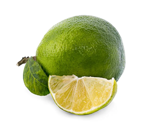 Lime Citrusfrukter Lime Cut Isolerade Vit Bakgrund — Stockfoto