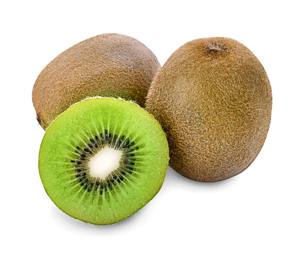 Coapte Fructe Întregi Kiwi Jumătate Kiwi Fructe Izolate Fundal Alb — Fotografie, imagine de stoc