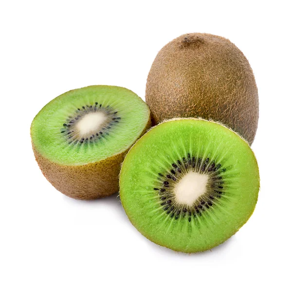 Coapte Fructe Întregi Kiwi Jumătate Kiwi Fructe Izolate Fundal Alb — Fotografie, imagine de stoc