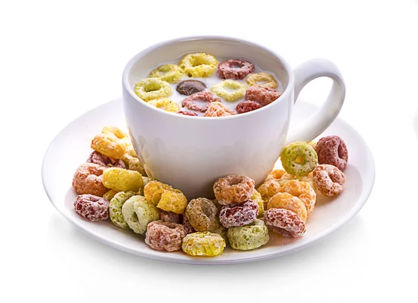 the colorful cereal rings in bowl