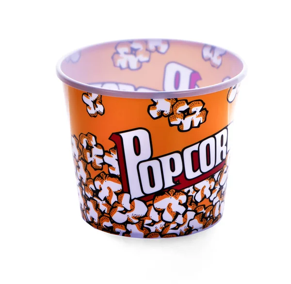 Prázdné Popcorn Kbelík Bílém Pozadí — Stock fotografie