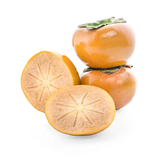 Persimmon Owoc Tropikalny Kaki Liści Białym Tle — Zdjęcie stockowe