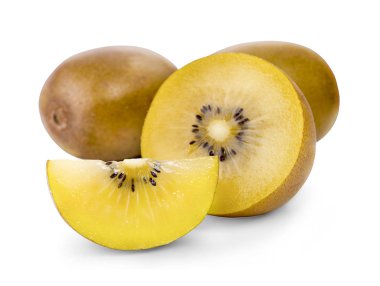 Sarı Kivi meyvesi beyaz arkaplanda izole edildi