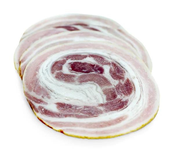 Gesneden ham op witte achtergrond. Varkensvlees Ham gesneden op witte blauw — Stockfoto