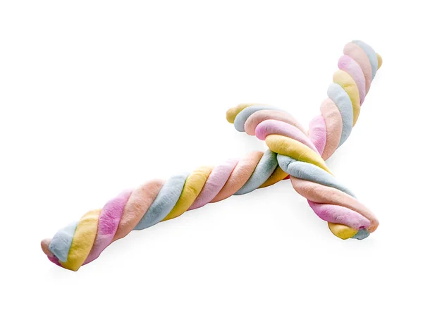 彩色棉花糖，白色背景下隔离的糖果 — 图库照片