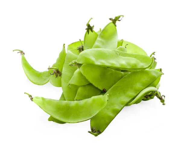 Closeup top view fresh green peas isolated on white background — Stock Photo, Image