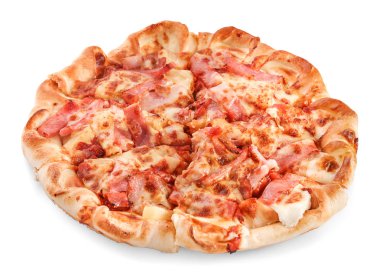 Beyaz bir arka plan üzerinde Dilim pepperoni pizza