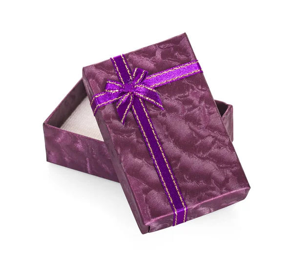 Фиолетовый Открытая Коробка Подарка Изолированы Белом Фоне — стоковое фото