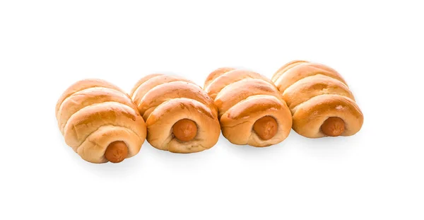Fresh Hot Crusty Bread Rolls Sausages Dough — Stock Photo, Image