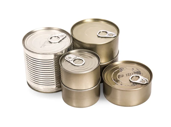 Empty Tin Cans White Background Stock Picture