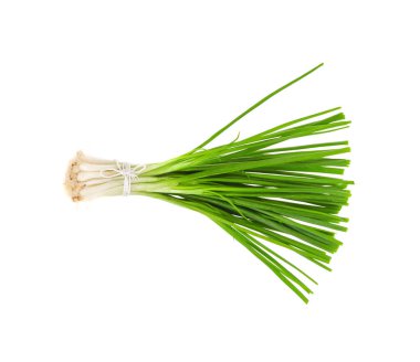 Beyaz arkaplanda izole edilmiş yeşil soğanlar