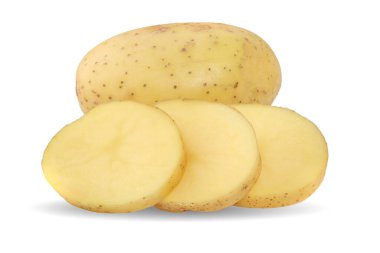 İzole patatesler. Patatesin tamamı beyaz arkaplanda izole edilmiş.