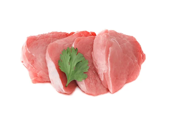 Scheiben Rohes Schweinefleisch Isoliert Auf Weißem Hintergrund — Stockfoto