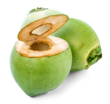 su damlası yeşil hindistan cevizi beyaz sırtüstü izole edilmiş