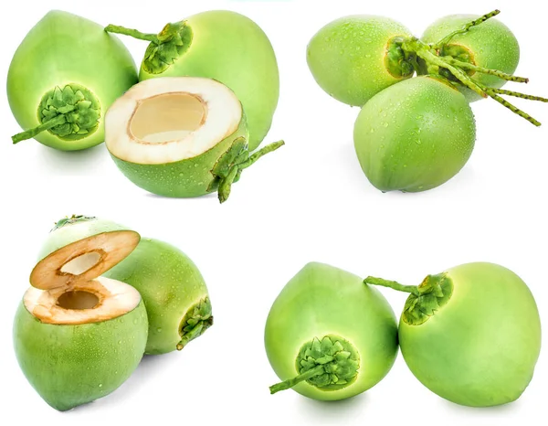白い背景に隔離された水滴緑のココナッツ — ストック写真