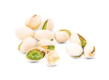 Beyaz arkaplanda Pistachio izole edilmiş.