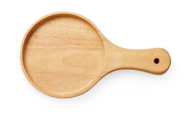 Tahta tepsi beyaz arkaplanda izole edildi