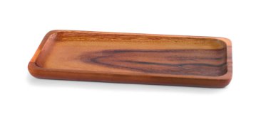 Tahta tepsi beyaz arkaplanda izole edildi