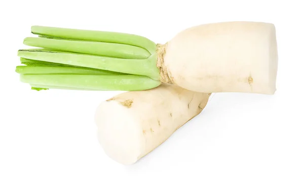 Rábanos Daikon Orgánicos Frescos Aislados Sobre Fondo Blanco — Foto de Stock