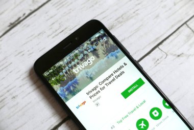Kulim, Malezya - 11 Nisan 2018: Trivago uygulama bir android Google oyun deposu.