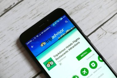 Kulim, Malezya - 11 Nisan 2018: Tripadvisor uygulama bir android Google oyun deposu.
