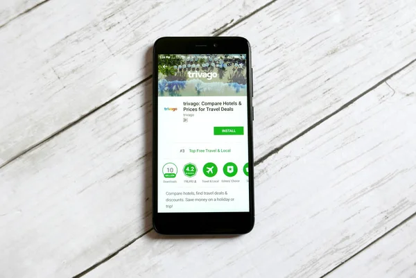 Кулим Малайзия Апреля 2018 Года Приложение Trivago Android Google Play — стоковое фото