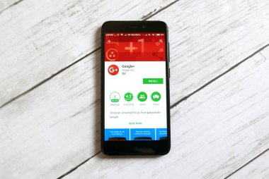 Kulim, Malezya - 11 Nisan 2018: Google + uygulama bir android Google oyun deposu.