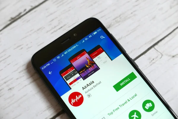 Kulim Malaysia Abril 2018 Aplicação Air Ásia Android Google Play — Fotografia de Stock