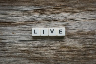 Tahta arka planda kare harften yapılmış canlı kelime.