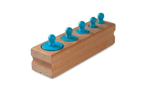 Blå Färg Sockel Cylinder Trä Block Isolerad Vit Bakgrund Montessori — Stockfoto