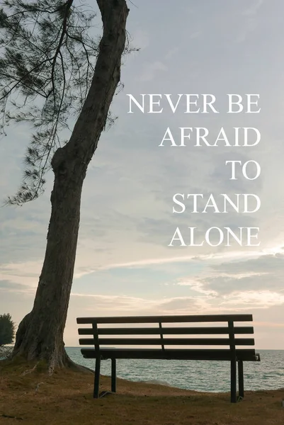 Inspiration Motivational Quotes Single Bench Tree Hill Sunset Never Afraid — Stock Photo, Image