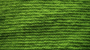 Detaylı yatay kaburga dokusuna sahip canlı, yeşil örülmüş kumaş, yakın çekim makro görüşünde pürüzsüz ve düzenli bir desen gösteriyor..