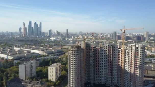 Construction of new high-rise building in Moscow. Aerial view. — Stock Video