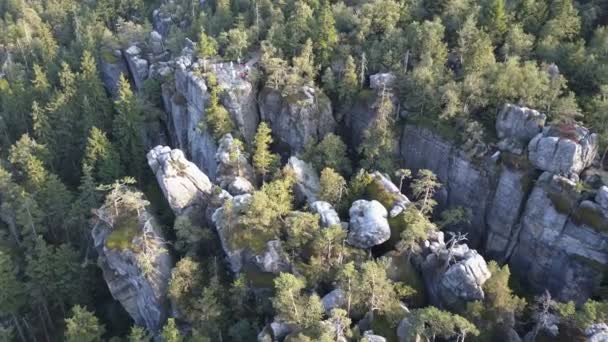 Geweldige rotsformatie op Szczeliniec Wielki in tabel Mountains National Park. Toeristische trekpleister van Poolse Sudeten — Stockvideo