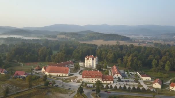 Vista aérea del Palacio medieval en Europa Occidental, Wojanow, Polonia — Vídeo de stock