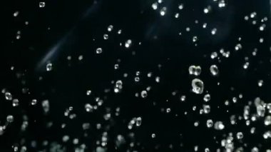 Su damlacıkları siyah arka plana karşı havada yükselir. Siyah arka planda yavaş hareket su sıçrama.