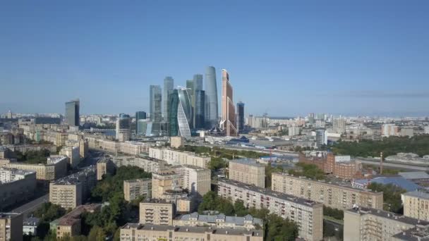 Moscow City gökdelen, havadan görünümü. Office iş merkezi Moskova şehir. Moskova şehir kuleleri. — Stok video