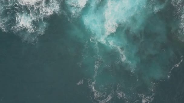 Aerial top view of ocean waves breaking on dark rocks, Canary Islands, Tenerife, Spain — Stock Video