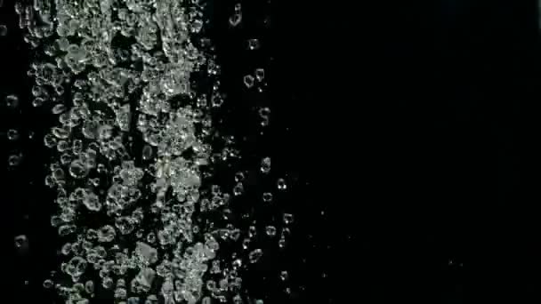 Falling raindrops footage in slow motion on black background. Falling water droplets against Black Background. — Stock Video