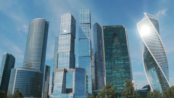 Moscow City drapacze chmur timelapse. Biuro biznesowe centrum Moskwy miasta. Wieże miasta Moskwy. — Wideo stockowe