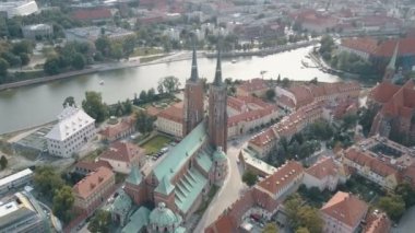 Wroclaw, Ostrow Tumski, St John Katedrali, Katedra Swietego Jana Chrzciciela, Old Town, Stare Miasto, Polonya, Polska Havadan üst Görünümü