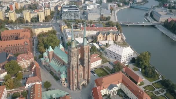 Vue Aérienne de L'île Cathédrale à Wroclaw, Pologne — Video