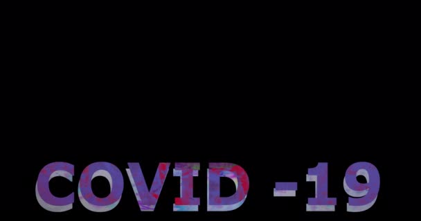 Kolorowy napis covid-19 ze złym efektem graficznym pikseli. Cyfrowy tekst koronawirusa powoduje zakłócenia szumu na czarnym ekranie. Retro futuryzm stary styl. Uszkodzenie sygnału wideo koroną wirusa — Wideo stockowe
