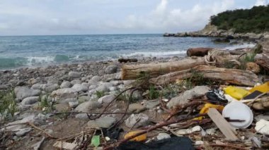 Kirli kıyı okyanusu. İnsanoğlunun küresel gezegen çöplüğü sorunu, insanlar tarafından çevresel kirlilik. Toprak tıkanmasının ekolojik trajedisi. Denize atık depolama, doğaya atılan plastik atıklar.
