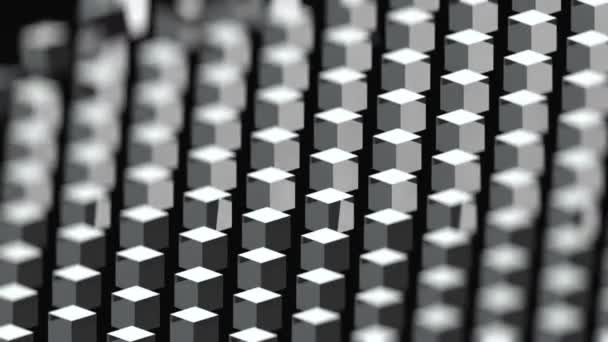 3D grå kuber roterande rör sig på svart utrymme bakgrund. Minimal textlös animation bra för annonser. Abstrakt mönster för företagspresentation. 3D renderar modern nanoteknik. Utrymme för text — Stockvideo