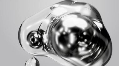 3d render motion design wallpaper animation business presentation monochrome grey white metaball gray liquid water soapy mercury bubble metasphere ball silver metal transition deformation metaverse