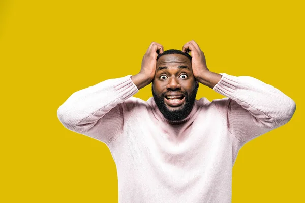 Close Photo African American Man Who Emotionally Shouts Looking Camera — Stock Photo, Image