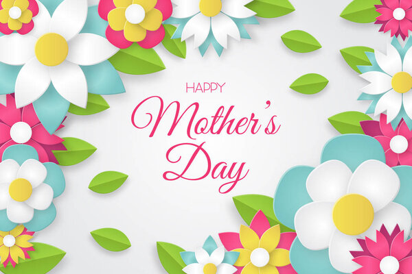 Happy Mother's Day greeting card with colorful flowers. Vector illustration